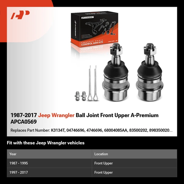 1987-2017 Jeep Wrangler Ball Joint Front Upper A-Premium APCA0569