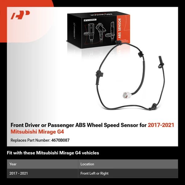 Front Driver or Passenger ABS Wheel Speed Sensor for 2017-2021 Mitsubishi Mirage G4