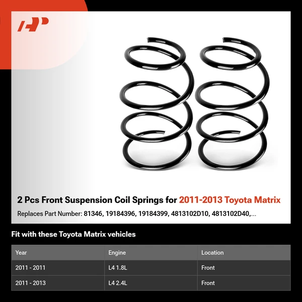 2 Pcs Front Suspension Coil Springs for 2011-2013 Toyota Matrix