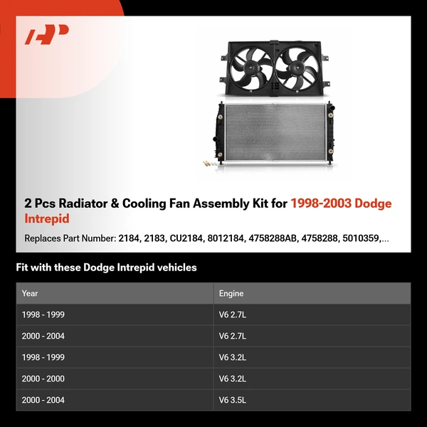 2 Pcs Radiator & Cooling Fan Assembly Kit for 1998-2003 Dodge Intrepid