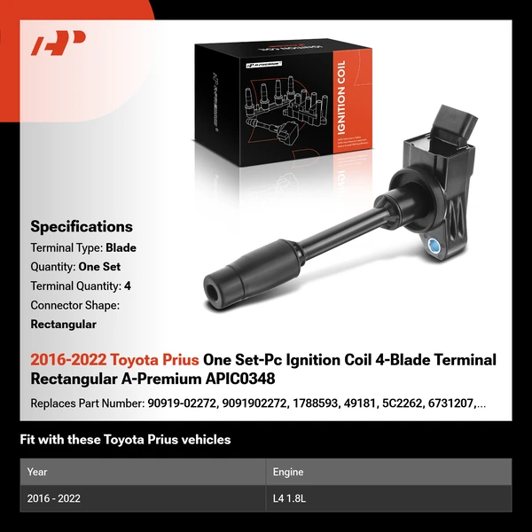 2016-2022 Toyota Prius One Set-Pc Ignition Coil 4-Blade Terminal Rectangular A-Premium APIC0348