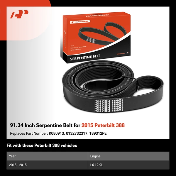 91.34 Inch Serpentine Belt for 2015 Peterbilt 388