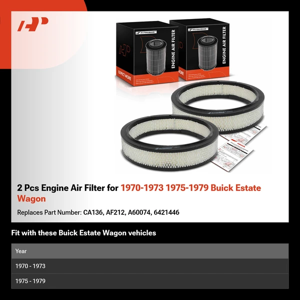 2 Pcs Engine Air Filter for 1970-1973 1975-1979 Buick Estate Wagon