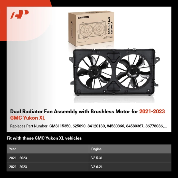 Dual Radiator Fan Assembly with Brushless Motor for 2021-2023 GMC Yukon XL