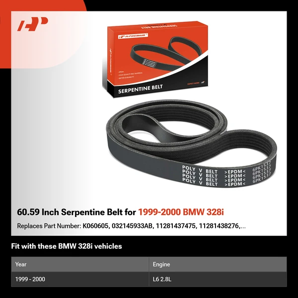 60.59 Inch Serpentine Belt for 1999-2000 BMW 328i