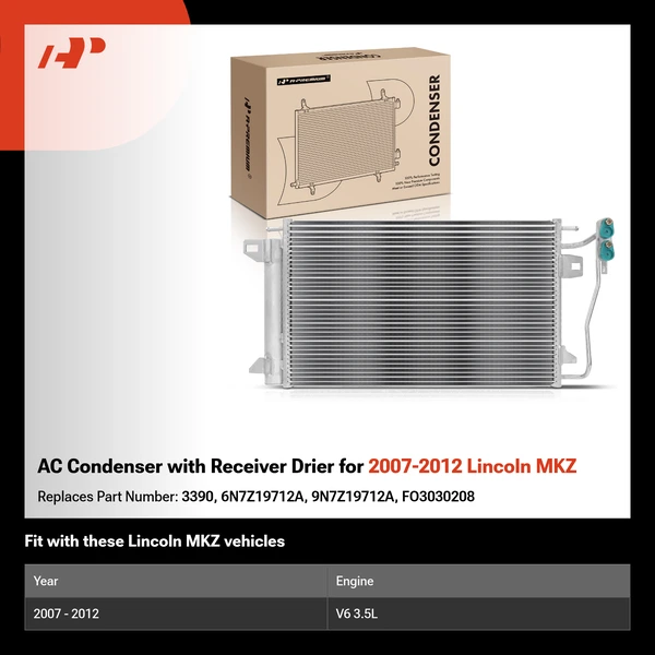 AC Condenser with Receiver Drier for 2007-2012 Lincoln MKZ