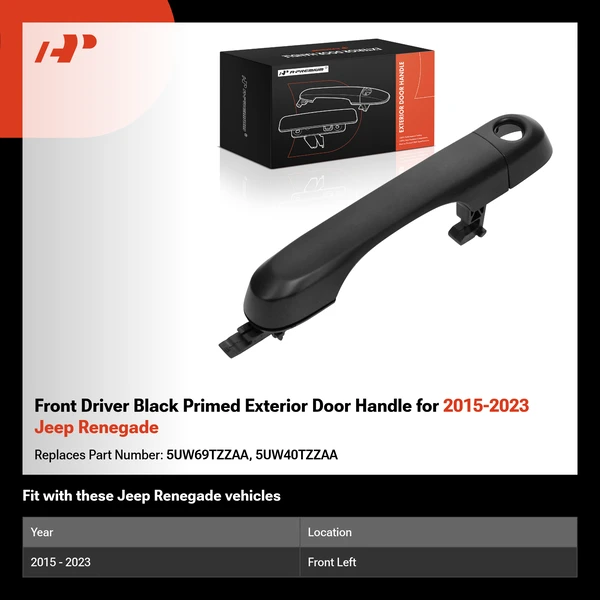 Front Driver Black Primed Exterior Door Handle for 2015-2023 Jeep Renegade