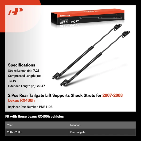 2 Pcs Rear Tailgate Lift Supports Shock Struts for 2007-2008 Lexus RX400h