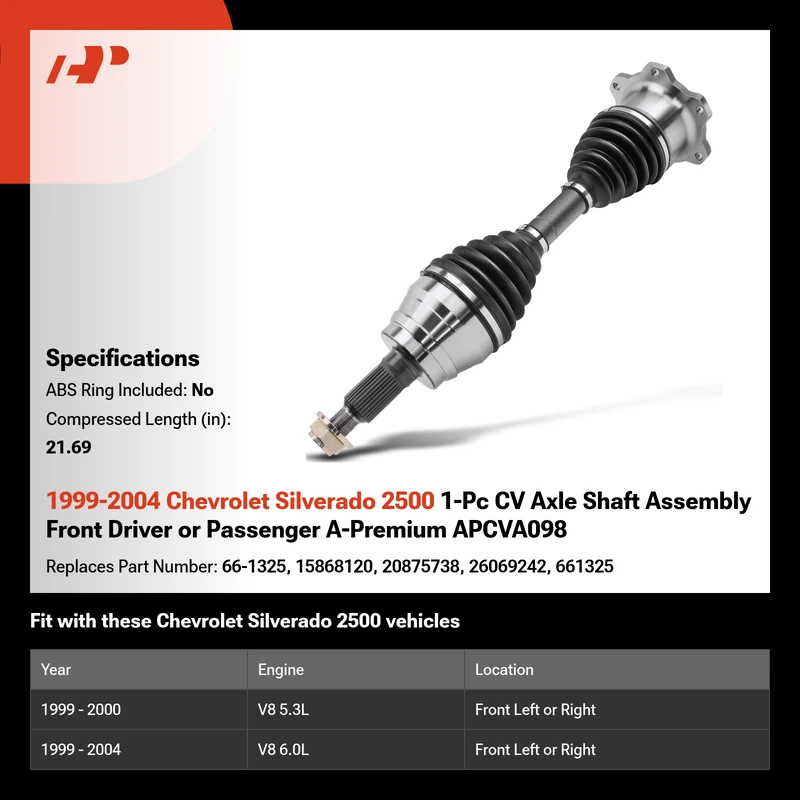 1999-2004 Chevrolet Silverado 2500 1-Pc CV Axle Shaft Assembly Front Driver or Passenger A-Premium APCVA098