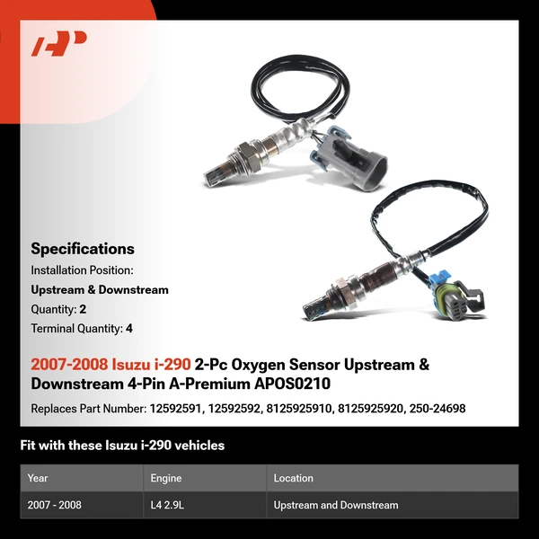 2007-2008 Isuzu i-290 2-Pc Oxygen Sensor Upstream & Downstream 4-Pin A-Premium APOS0210
