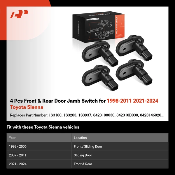 4 Pcs Front & Rear Door Jamb Switch for 1998-2011 2021-2024 Toyota Sienna