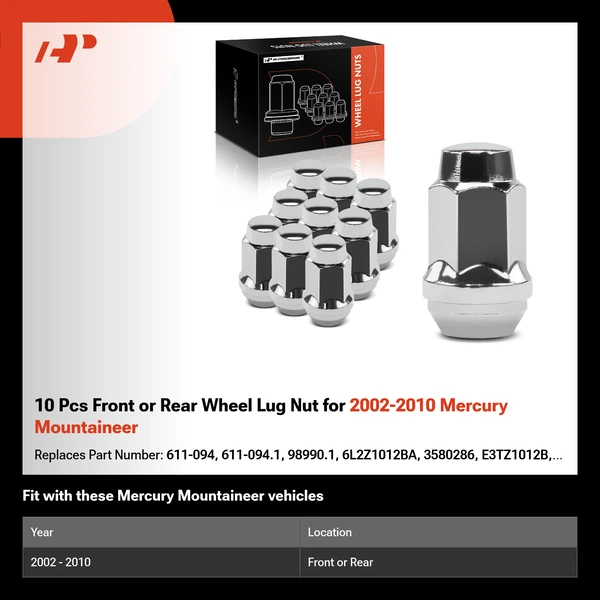 10 Pcs Front or Rear Wheel Lug Nut for 2002-2010 Mercury Mountaineer