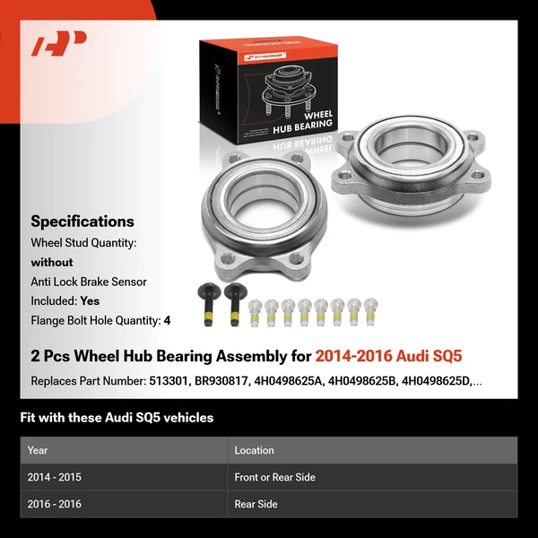 2 Pcs Wheel Hub Bearing Assembly for 2014-2016 Audi SQ5