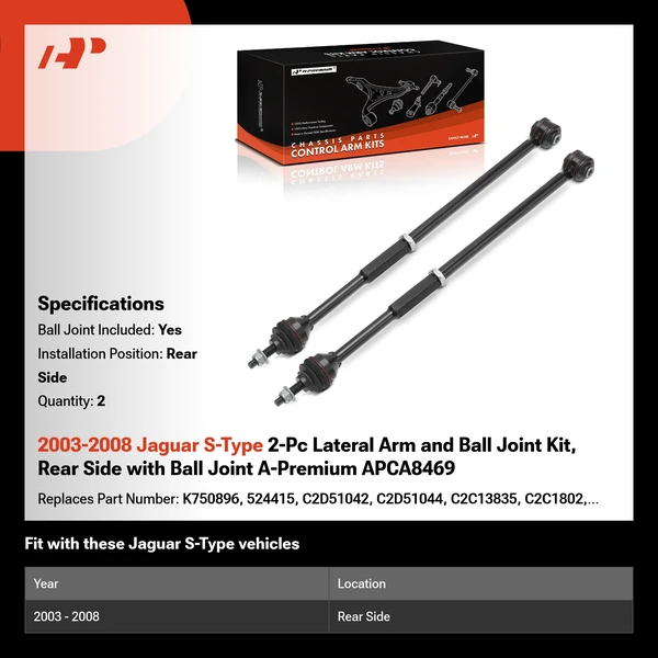 2003-2008 Jaguar S-Type 2-Pc Lateral Arm and Ball Joint Kit, Rear Side with Ball Joint A-Premium APCA8469