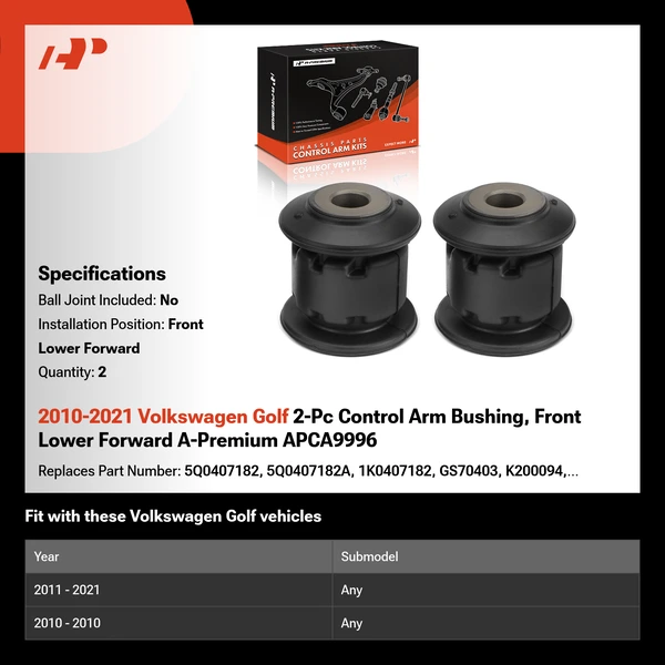 2010-2021 Volkswagen Golf 2-Pc Control Arm Bushing, Front Lower Forward A-Premium APCA9996