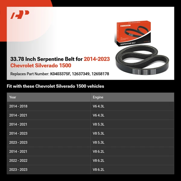 33.78 Inch Serpentine Belt for 2014-2023 Chevrolet Silverado 1500