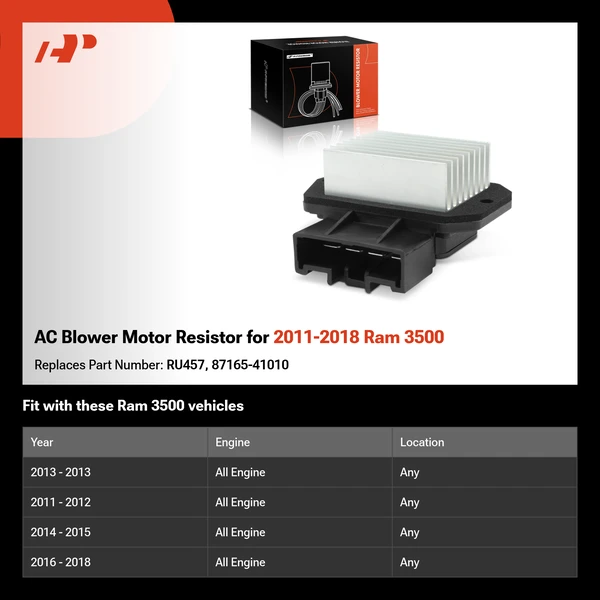 AC Blower Motor Resistor for 2011-2018 Ram 3500