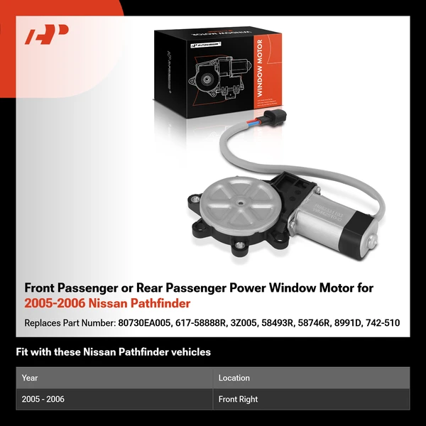 Front Passenger or Rear Passenger Power Window Motor for 2005-2006 Nissan Pathfinder