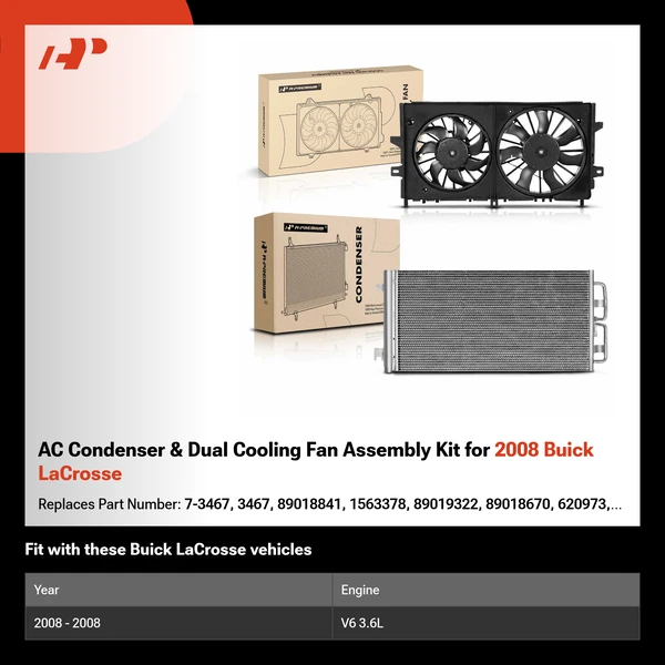 AC Condenser & Dual Cooling Fan Assembly Kit for 2008 Buick LaCrosse
