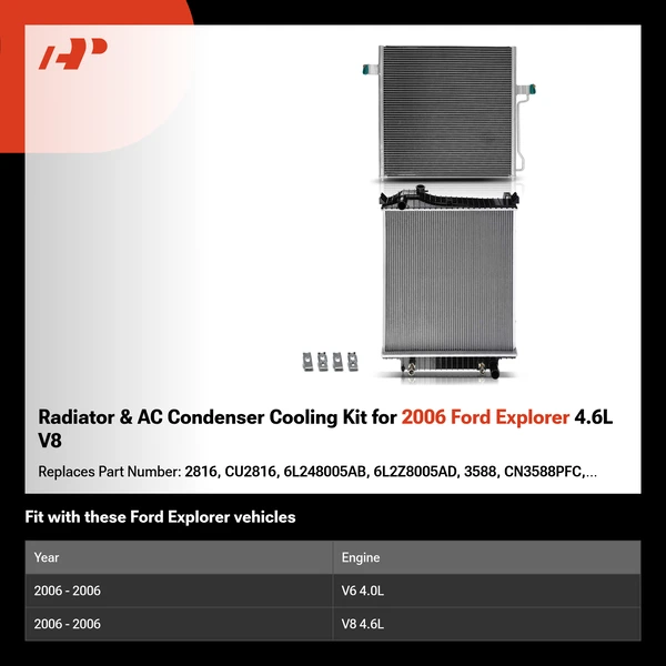 Radiator & AC Condenser Cooling Kit for 2006 Ford Explorer 4.6L V8