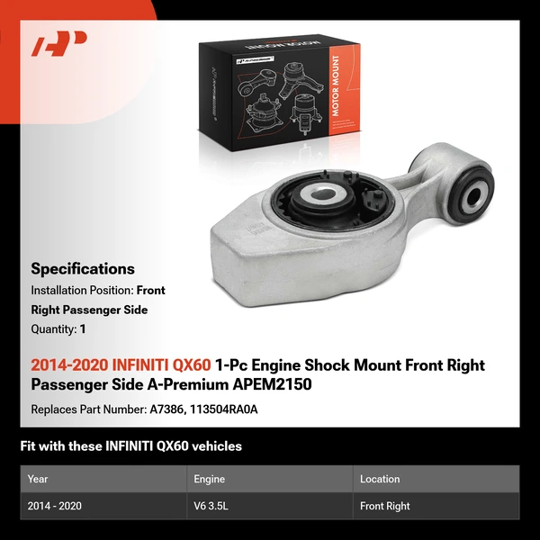 2014-2020 INFINITI QX60 1-Pc Engine Shock Mount Front Right Passenger Side A-Premium APEM2150