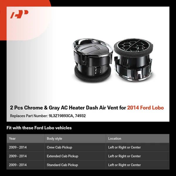 2 Pcs Chrome & Gray AC Heater Dash Air Vent for 2014 Ford Lobo
