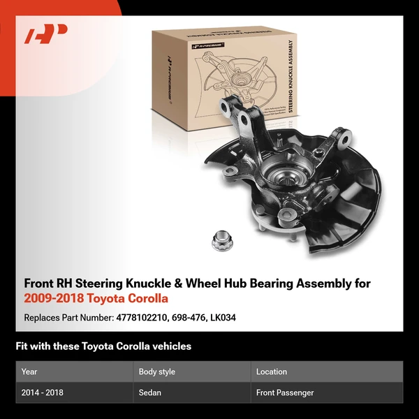 Front RH Steering Knuckle & Wheel Hub Bearing Assembly for 2009-2018 Toyota Corolla