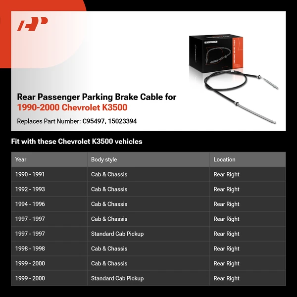Rear Passenger Parking Brake Cable for 1990-2000 Chevrolet K3500
