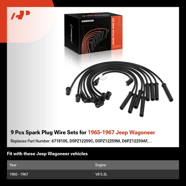 9 Pcs Spark Plug Wire Sets for 1965-1967 Jeep Wagoneer