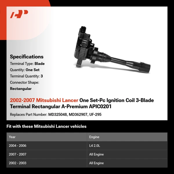 2002-2007 Mitsubishi Lancer One Set-Pc Ignition Coil 3-Blade Terminal Rectangular A-Premium APIC0201