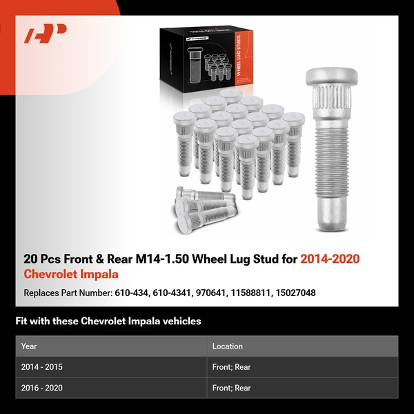 20 Pcs Front & Rear M14-1.50 Wheel Lug Stud for 2014-2020 Chevrolet Impala
