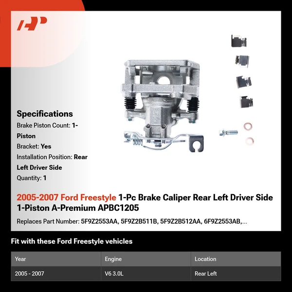 2005-2007 Ford Freestyle 1-Pc Brake Caliper Rear Left Driver Side 1-Piston A-Premium APBC1205