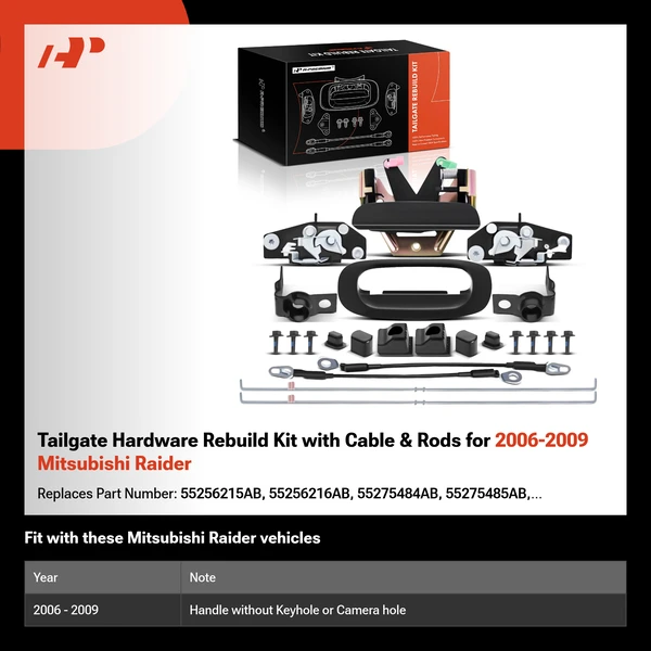 Tailgate Hardware Rebuild Kit with Cable & Rods for 2006-2009 Mitsubishi Raider