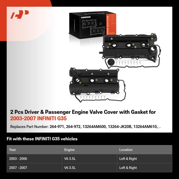 2 Pcs Driver & Passenger Engine Valve Cover with Gasket for 2003-2007 INFINITI G35