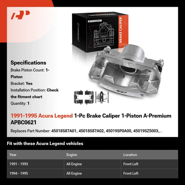 1991-1995 Acura Legend 1-Pc Brake Caliper 1-Piston A-Premium APBC0621