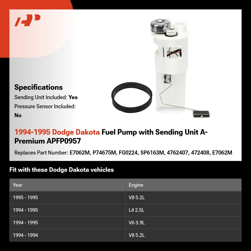 1994-1995 Dodge Dakota Fuel Pump with Sending Unit A-Premium APFP0957