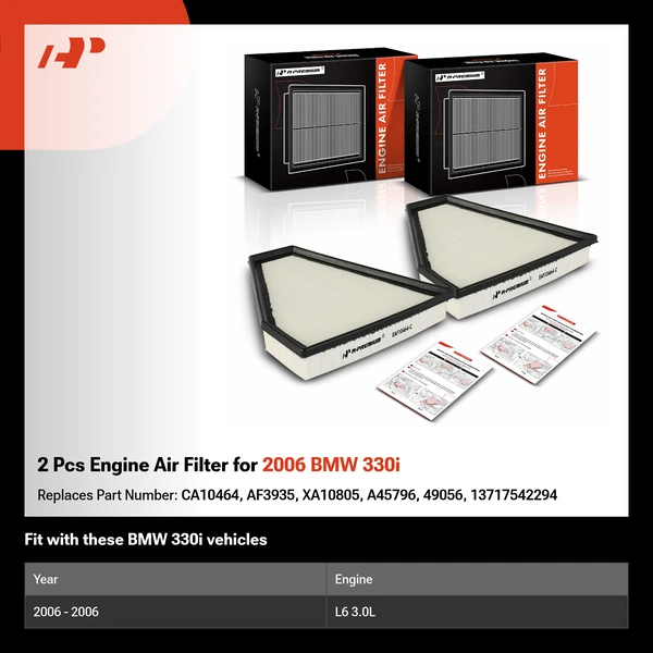 2 Pcs Engine Air Filter for 2006 BMW 330i