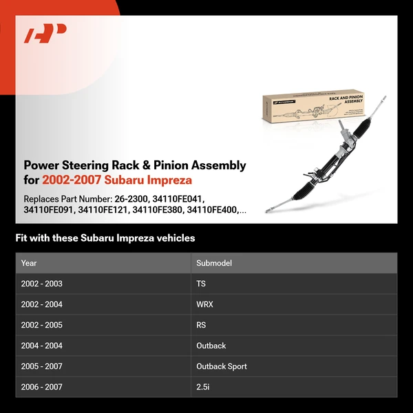 Power Steering Rack & Pinion Assembly for 2002-2007 Subaru Impreza