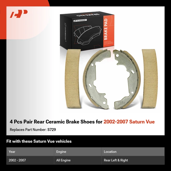 4 Pcs Pair Rear Ceramic Brake Shoes for 2002-2007 Saturn Vue