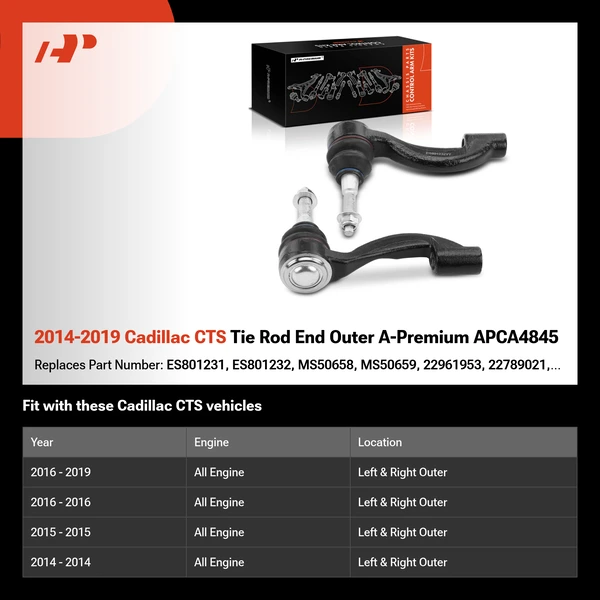 2014-2019 Cadillac CTS Tie Rod End Outer A-Premium APCA4845