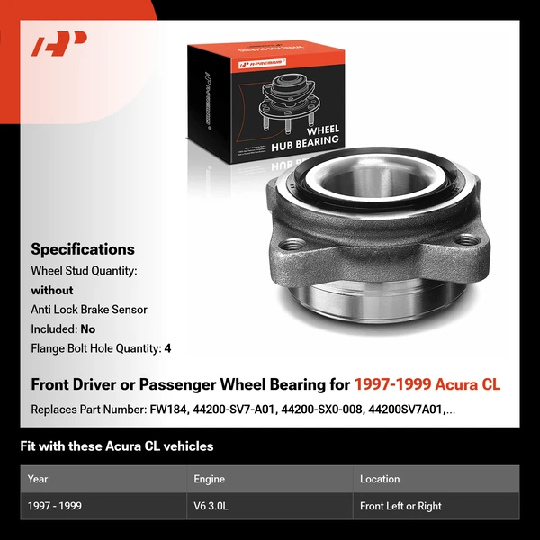 Front Driver or Passenger Wheel Bearing for 1997-1999 Acura CL
