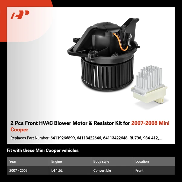 2 Pcs Front HVAC Blower Motor & Resistor Kit for 2007-2008 Mini Cooper