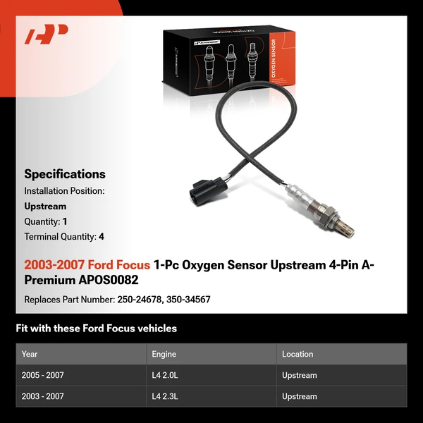 2003-2007 Ford Focus 1-Pc Oxygen Sensor Upstream 4-Pin A-Premium APOS0082