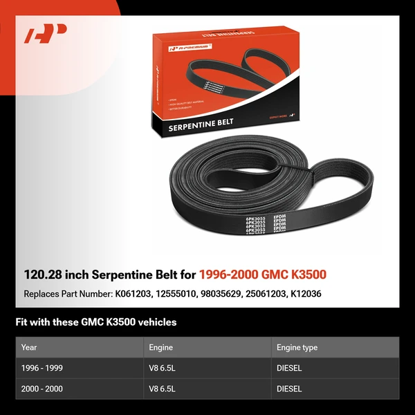 120.28 inch Serpentine Belt for 1996-2000 GMC K3500