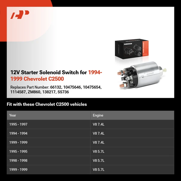 12V Starter Solenoid Switch for 1994-1999 Chevrolet C2500
