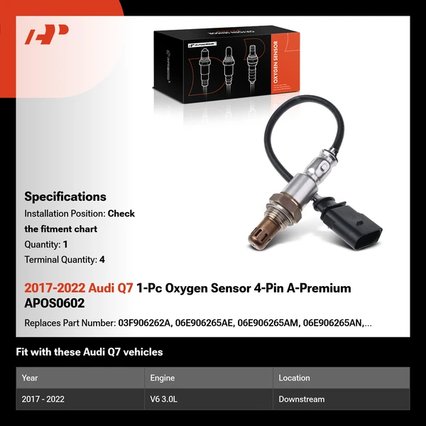 2017-2022 Audi Q7 1-Pc Oxygen Sensor 4-Pin A-Premium APOS0602