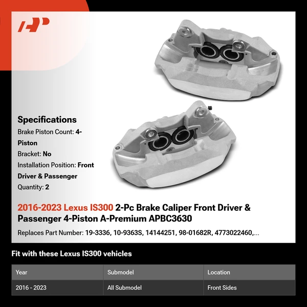 2016-2023 Lexus IS300 2-Pc Brake Caliper Front Driver & Passenger 4-Piston A-Premium APBC3630