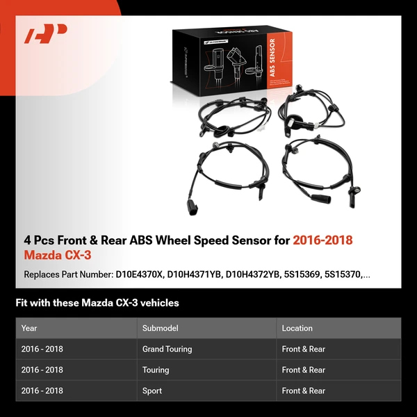 4 Pcs Front & Rear ABS Wheel Speed Sensor for 2016-2018 Mazda CX-3