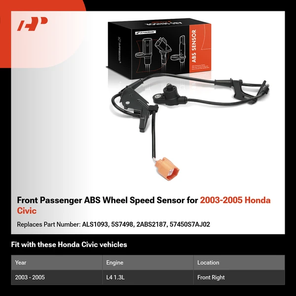 Front Passenger ABS Wheel Speed Sensor for 2003-2005 Honda Civic