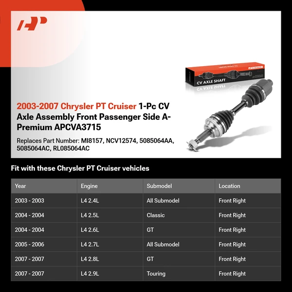 2003-2007 Chrysler PT Cruiser 1-Pc CV Axle Assembly Front Passenger Side A-Premium APCVA3715